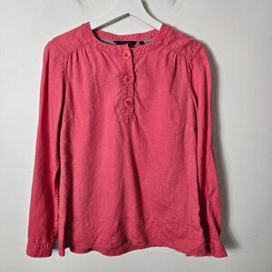 Boden Women's Size 12 100% Linen Long Sleeve Pink Henley Shirt Button Cuffs